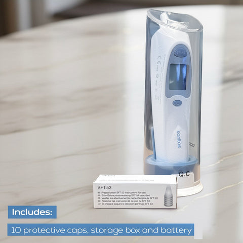 Sanitas SFT 53 Thermometer: Quick Digital In-Ear Infrared Thermometer with Protective Caps
